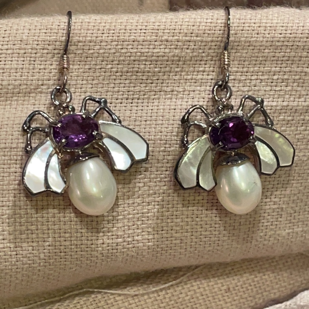 Mother Of Pearl Amethyst Bee Earrings
